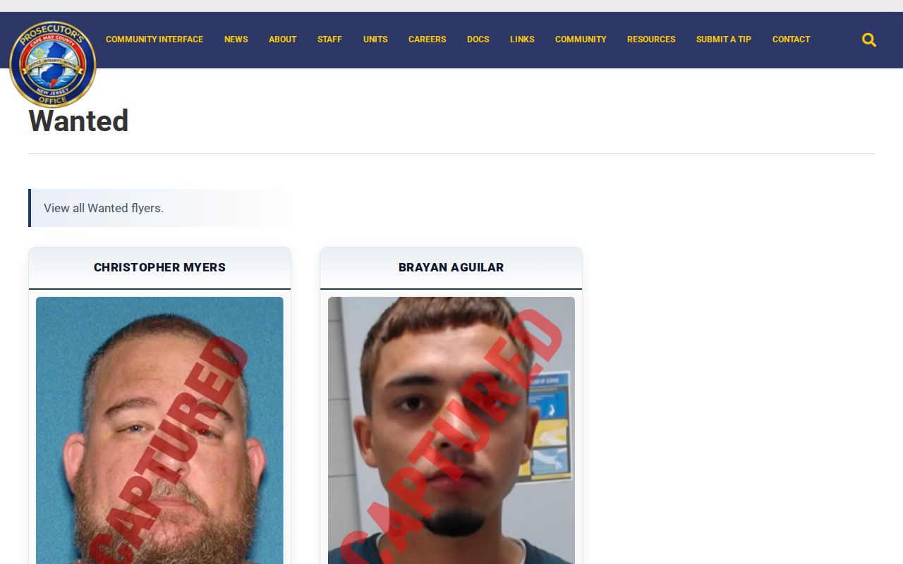 Cape May County wanted fugitives official Prosecutor flyer page
