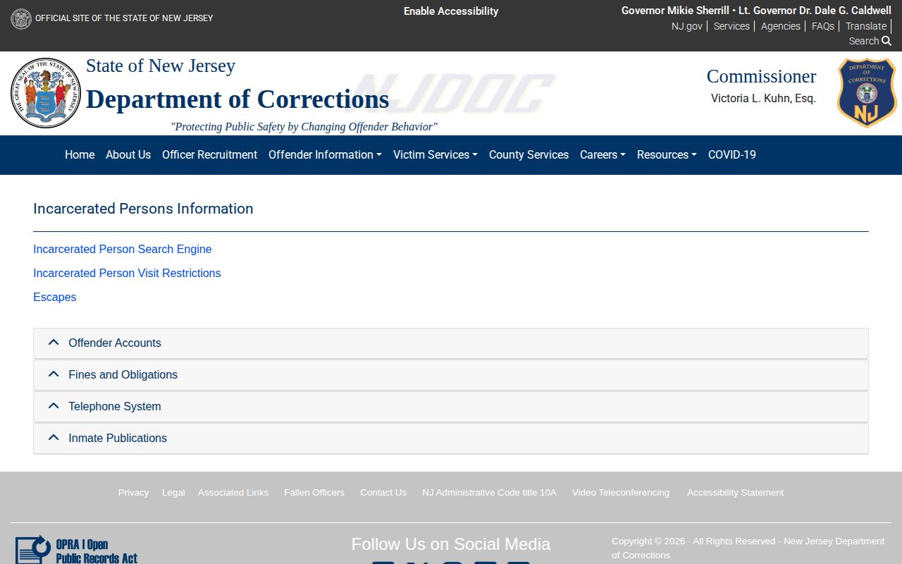 New Jersey Department of Corrections information for Cape May County custody transitions